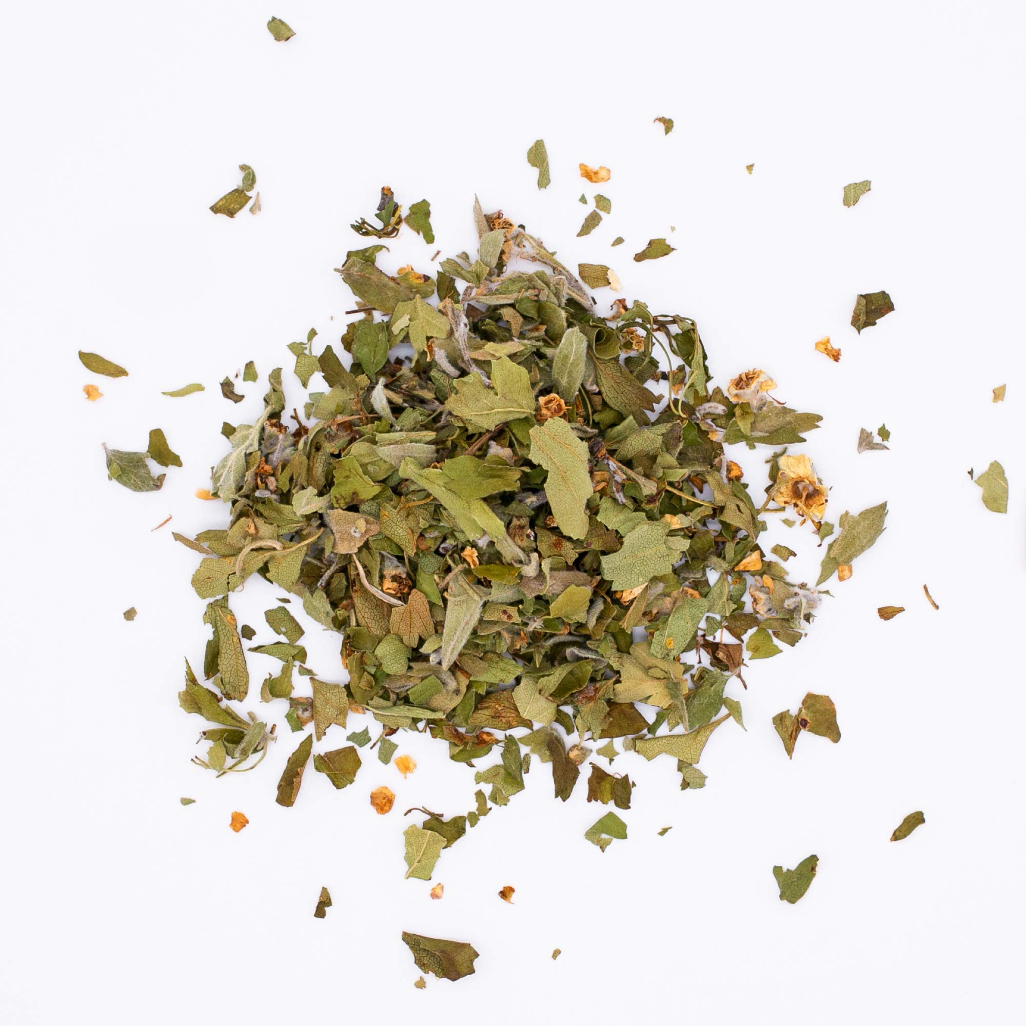 MagJo Naturals wild-harvest hawthorn blooms ready for tea infusion.