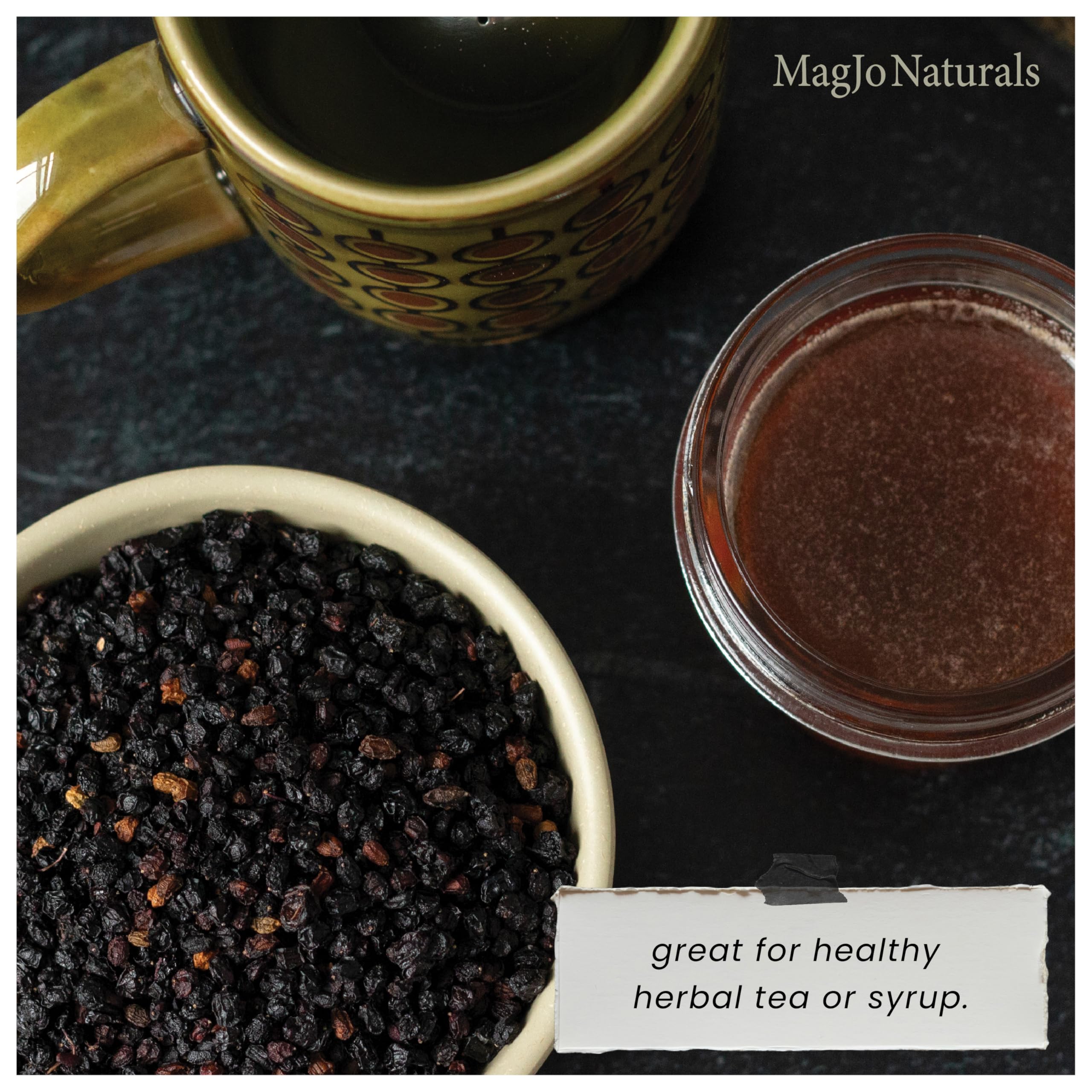 MagJo raw vegan Sambucus 1lb emphasizes plant-based ingredient for versatile use.