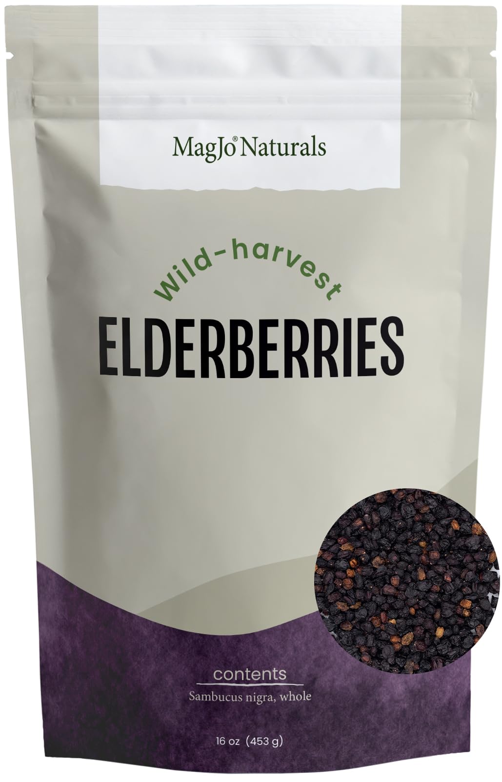 MagJo wild harvest elderberries in a resealable bag for fresh flavor anytime.