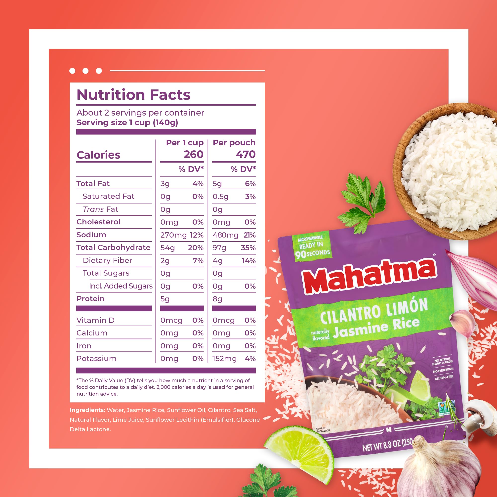 Mahatma Cilantro Limón Jasmine rice in microwave 90 seconds; convenient dinner.