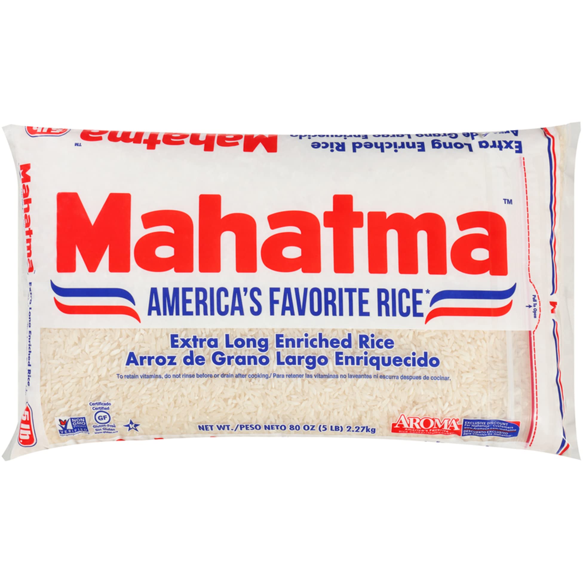 Mahatma extra-long-grain rice bag ready for pantry stocking