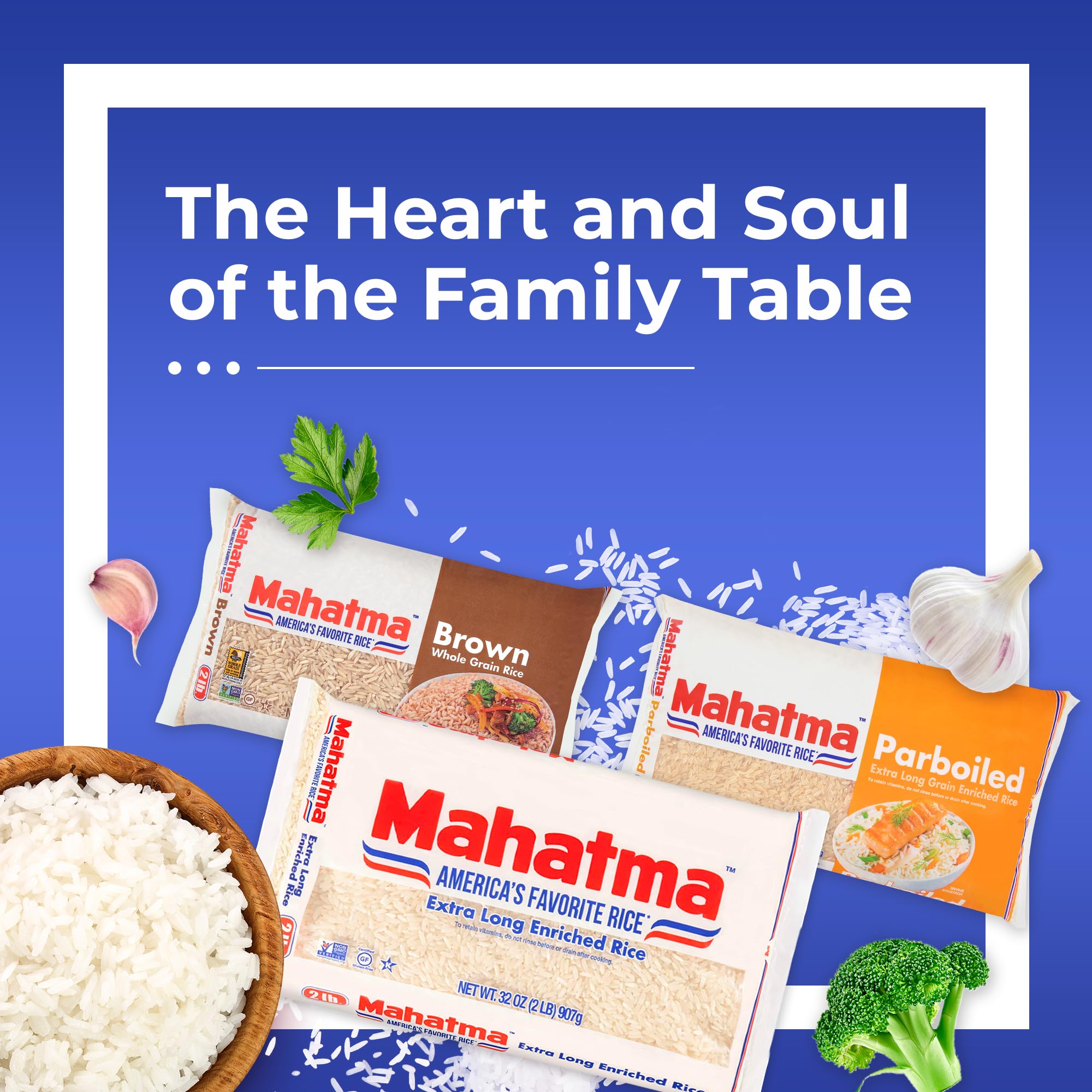 Family dining with Mahatma rice at the table.