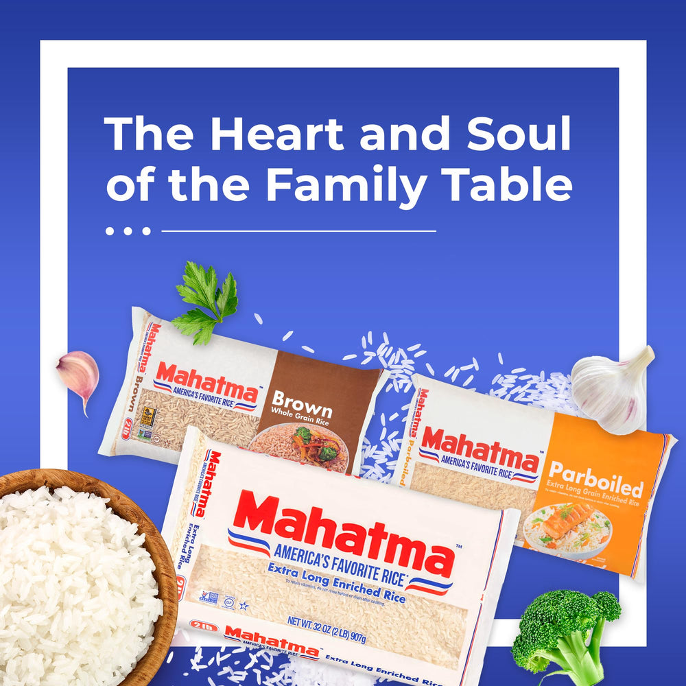 Family dining with Mahatma rice at the table.