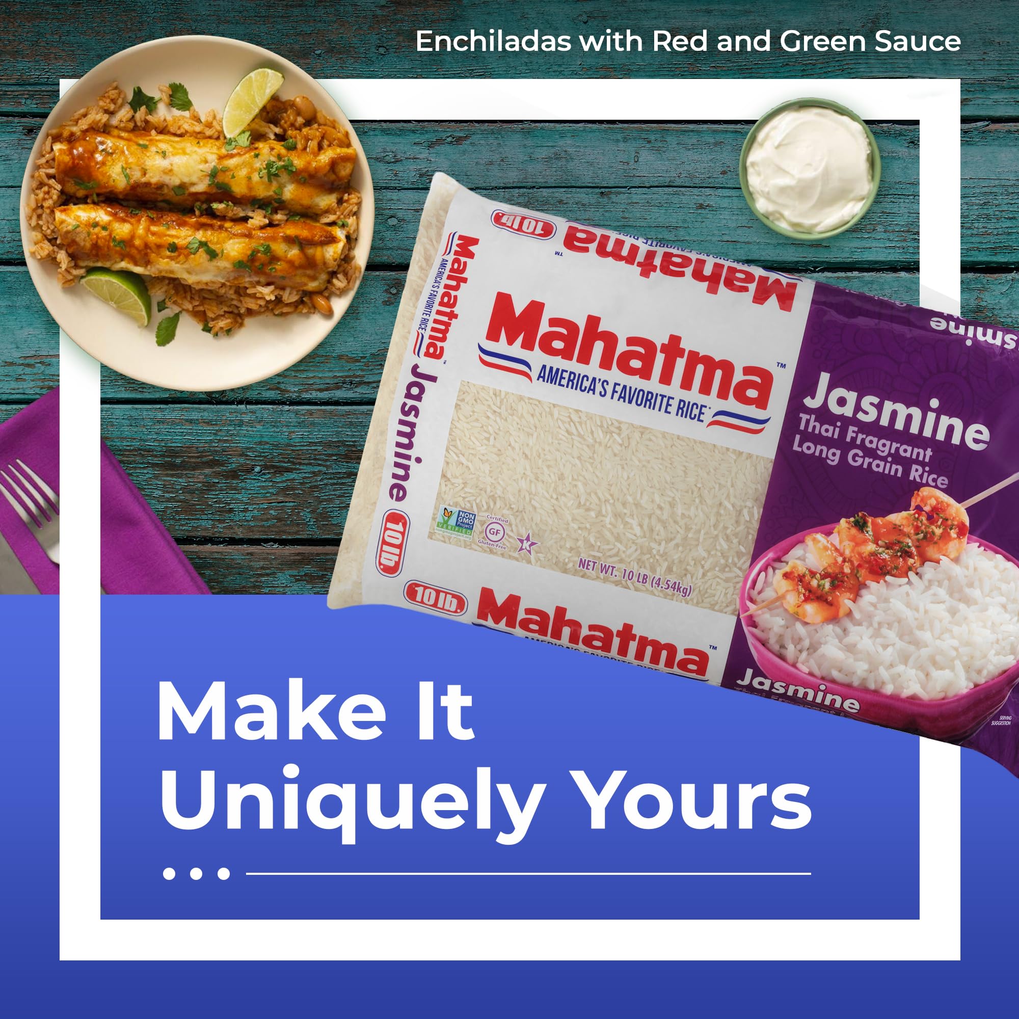 Mahatma Jasmine coconut lime rice pairing with Thai and Indian flavors.