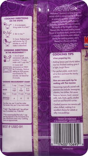 Mahatma Jasmine Rice bag front highlights non-GMO and vegan attributes