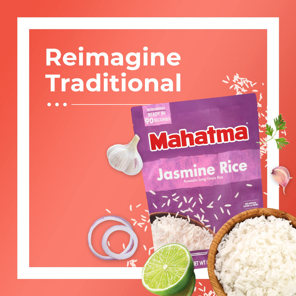 Closeup of Mahatma Jasmine Rice pouch for quick prep.