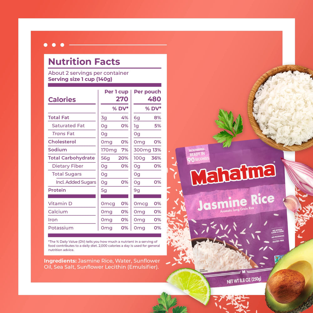 Mahatma Jasmine Rice steaming bowl shows fluffy texture.
