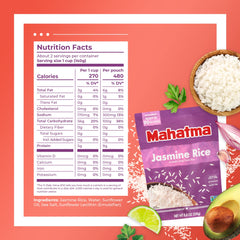 Mahatma Jasmine Rice steaming bowl shows fluffy texture.
