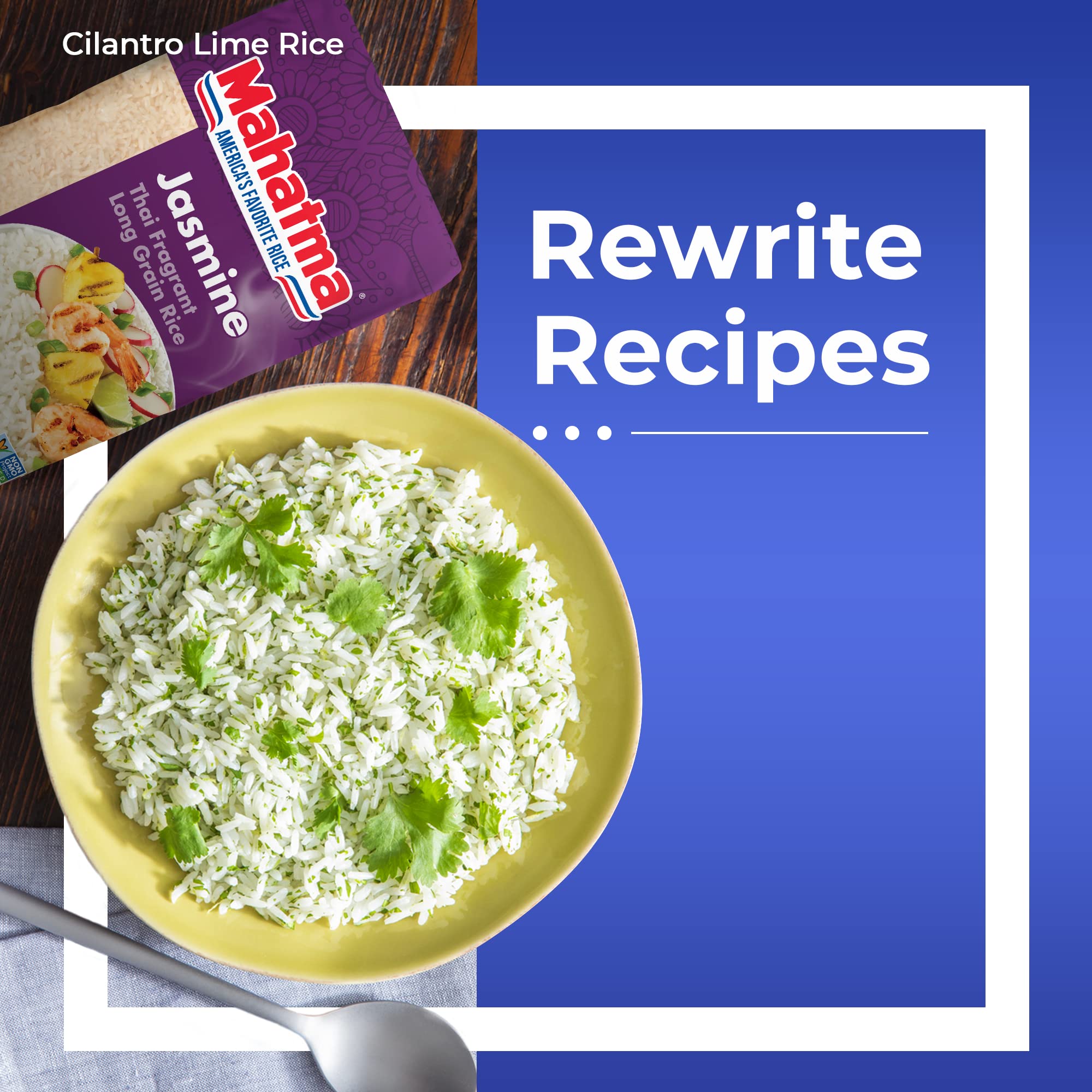 Mahatma Jasmine Rice served with Thai curry plate and fragrant grains
