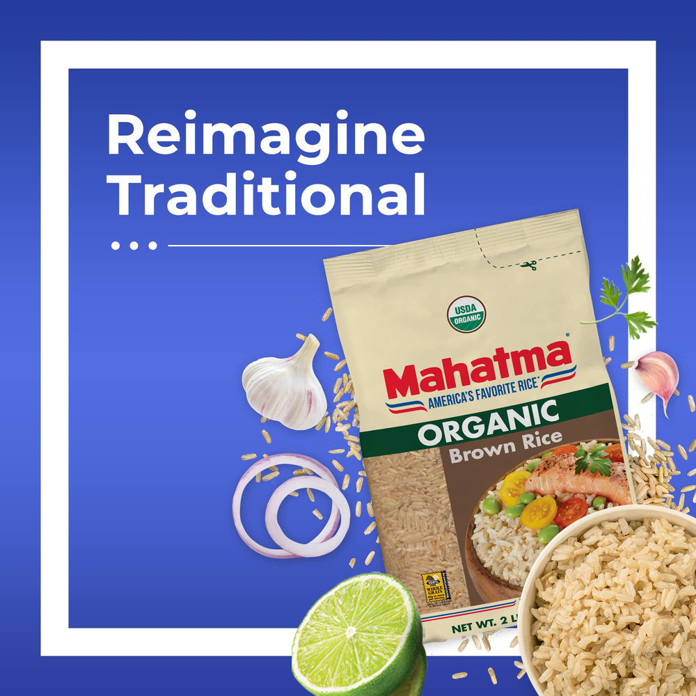 Mahatma Organic Brown Rice microwave-ready in minutes for quick meals.