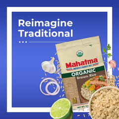Mahatma Organic Brown Rice microwave-ready in minutes for quick meals.