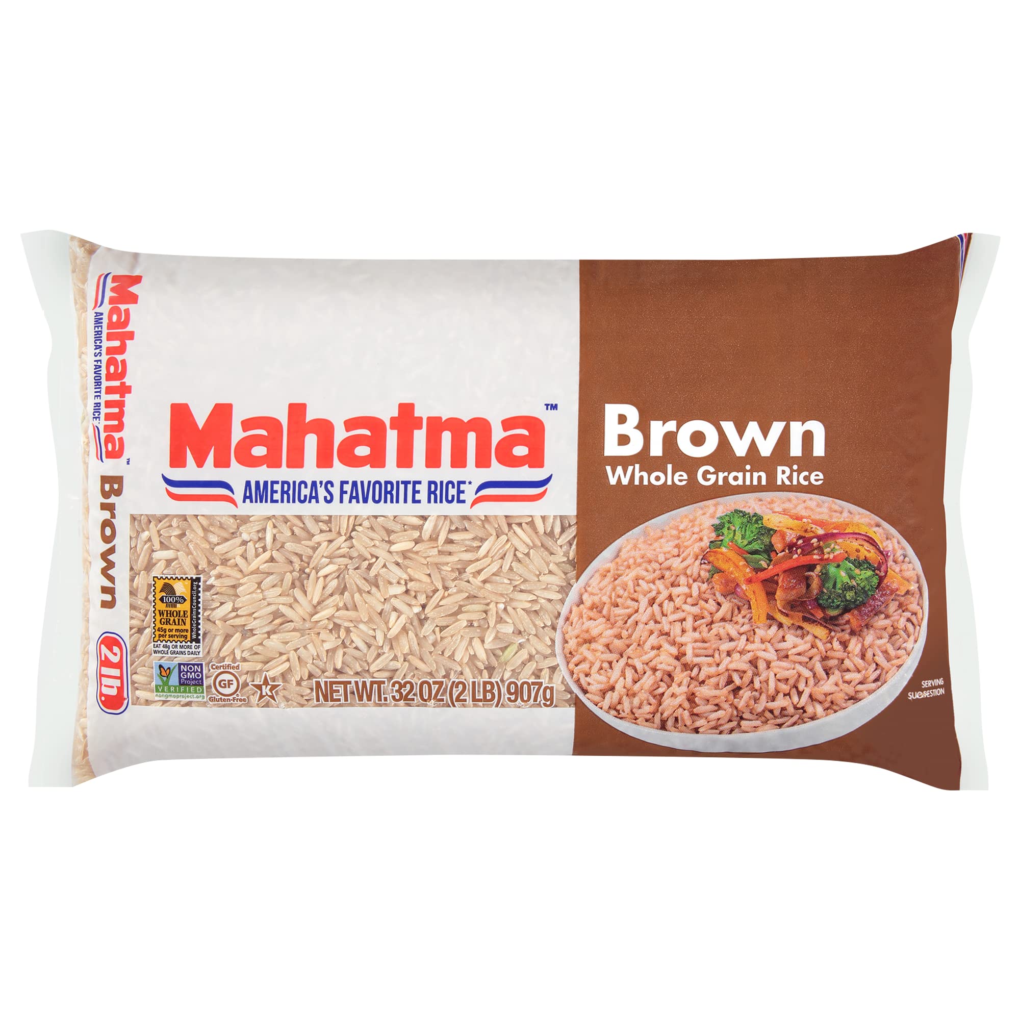 Mahatma Whole-Grain Brown Rice bag, a versatile base for wholesome meals.