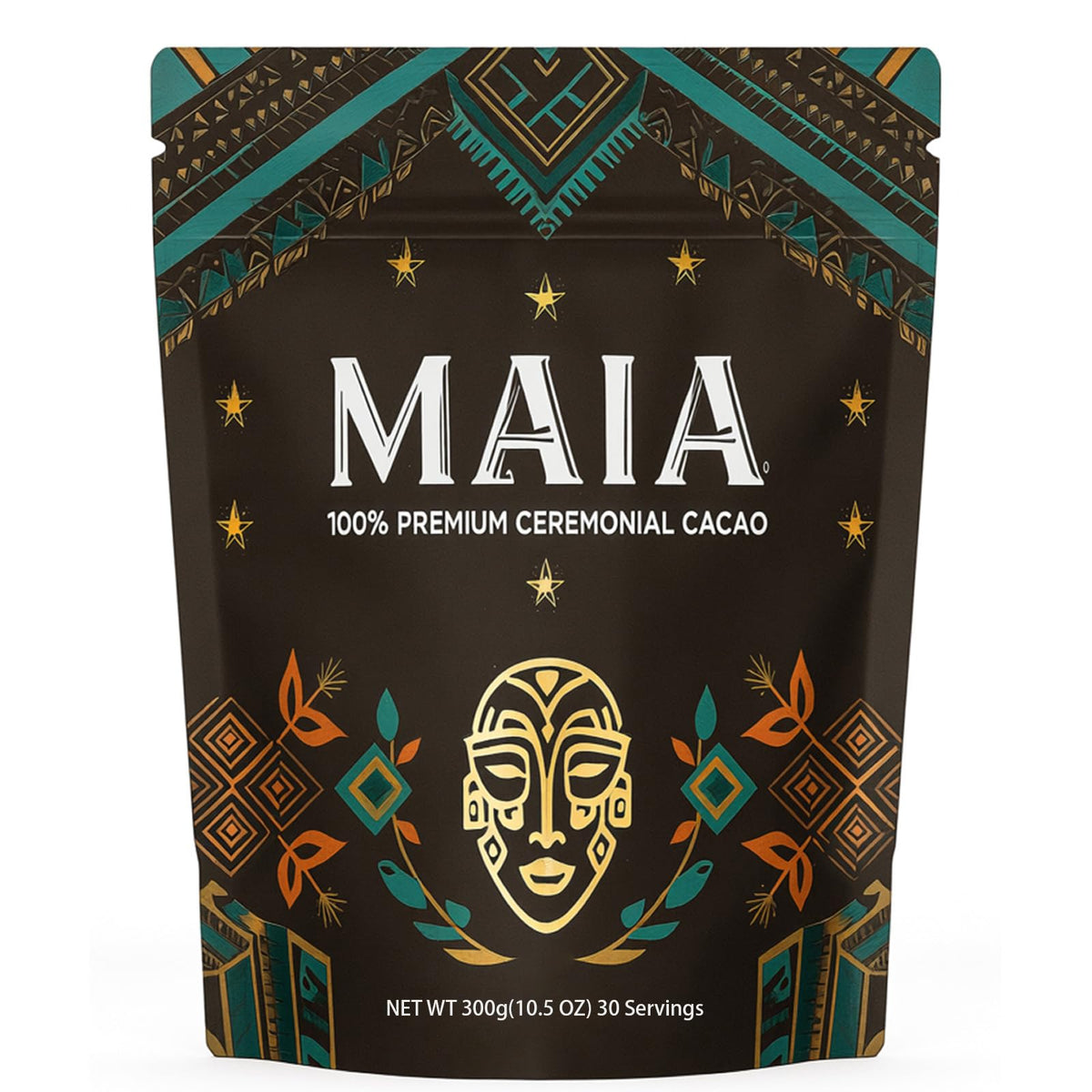 Maia Ceremonial Cacao powder packaging highlighting premium organic cacao for daily rituals