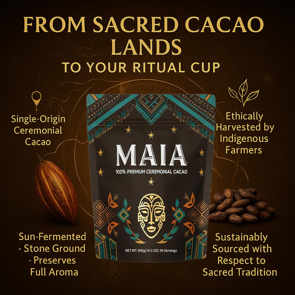Maia Ceremonial cacao scoop in bowl for easy daily preparation