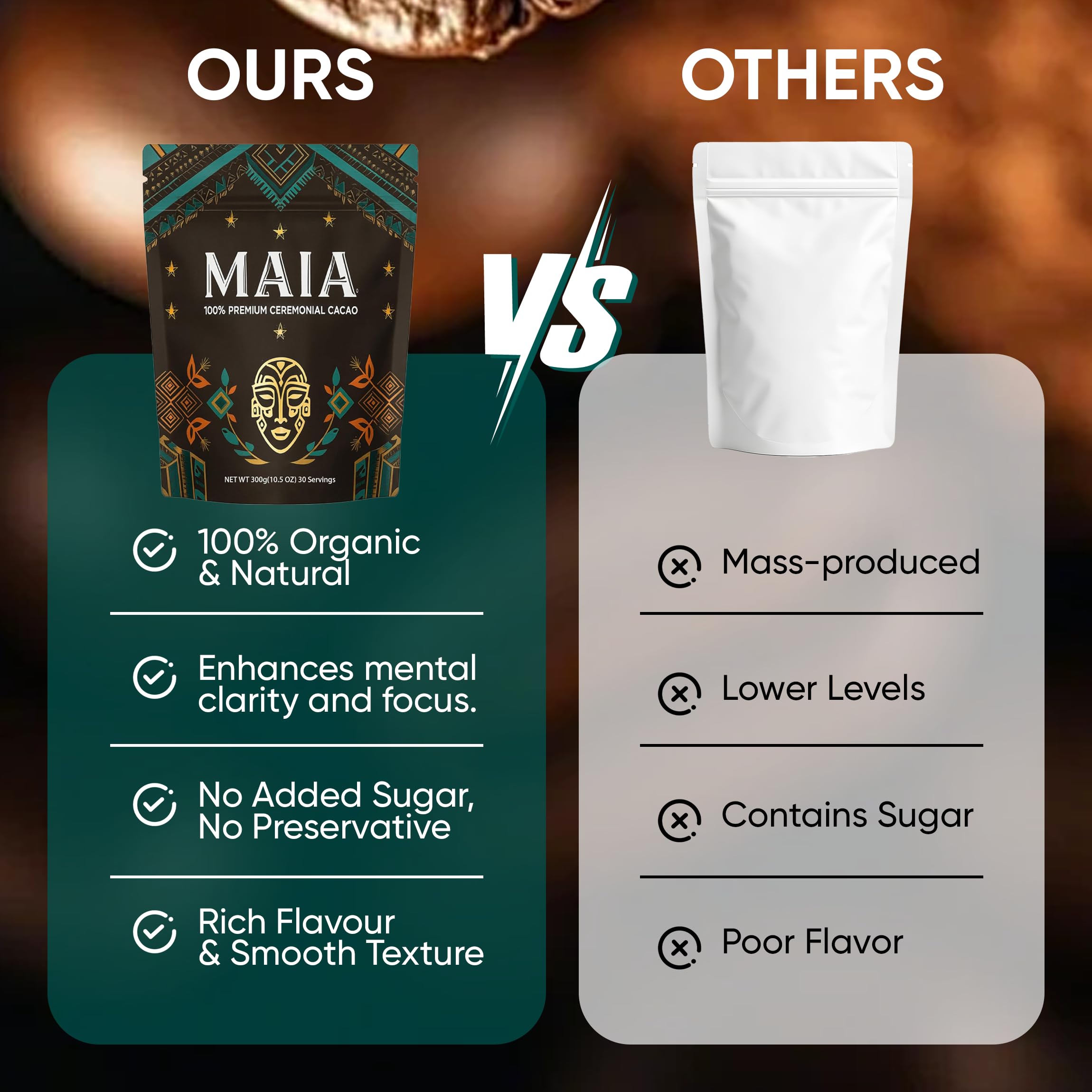 MAÏA zero-sugar cacao powder can for clean energy.