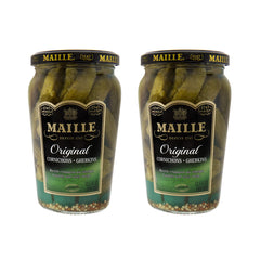 Maille cornichons original bottle closeup showing crisp texture and classic flavor