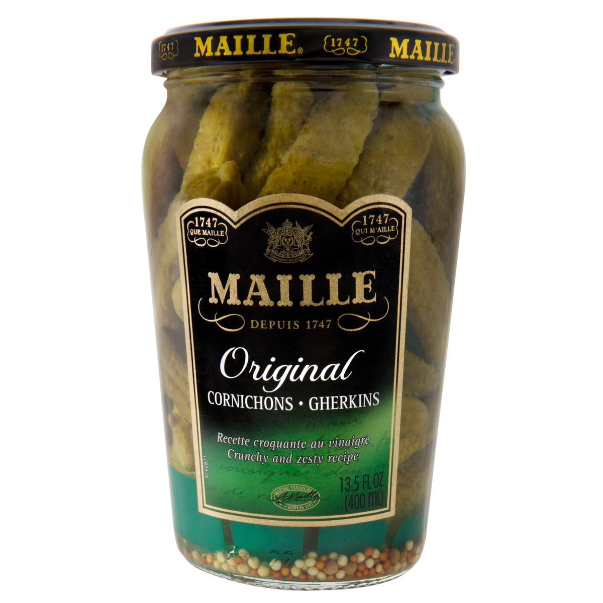 Maille Cornichons Original jar front view perfect for gourmet sandwich garnishes