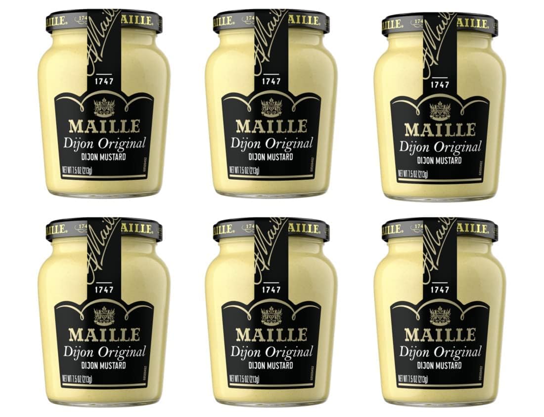 Maille Dijon Originale no added sulfites bottle with smooth texture for gourmet sandwiches.