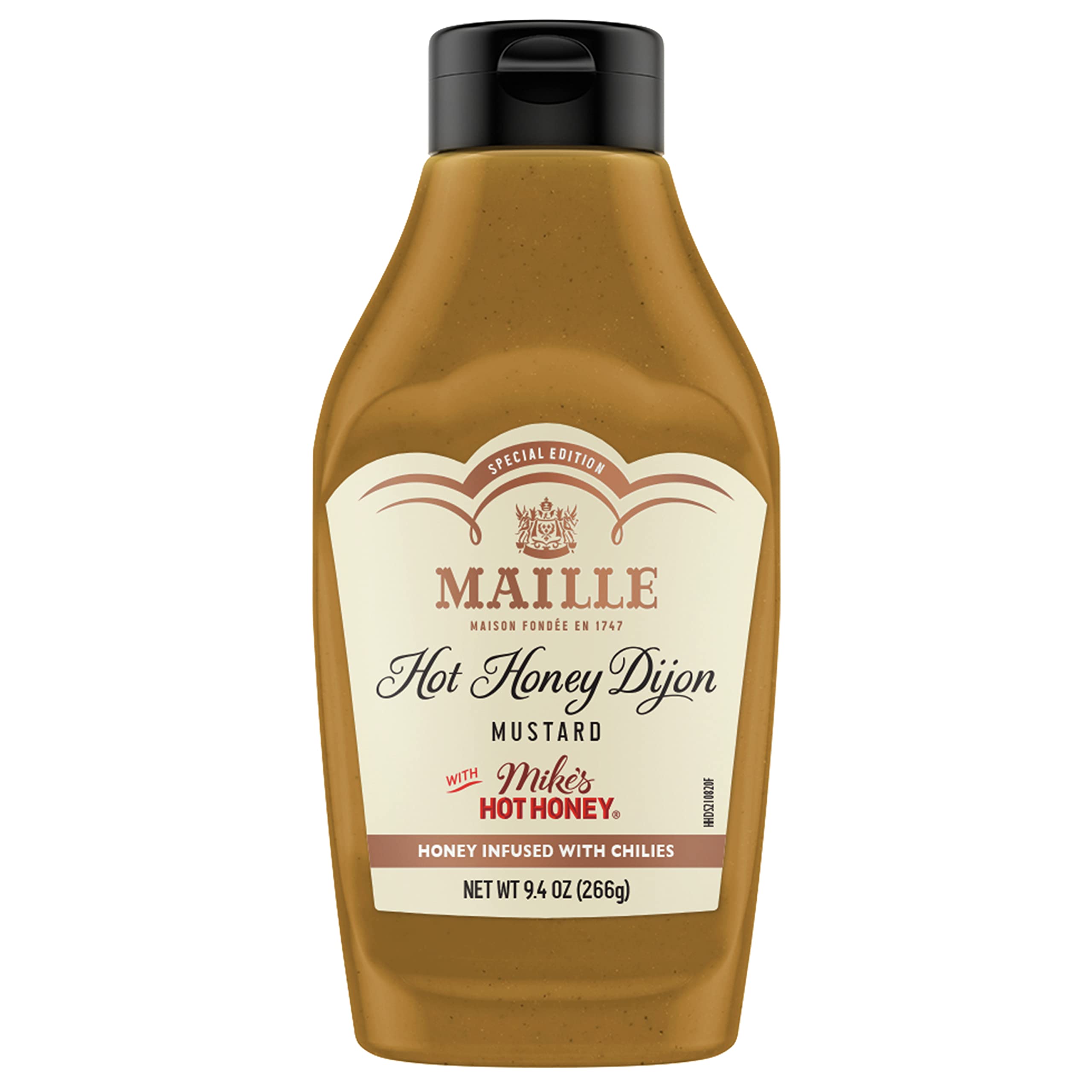 Maille x Mike's Hot Honey Dijon bottle displaying premium flavor for sandwiches