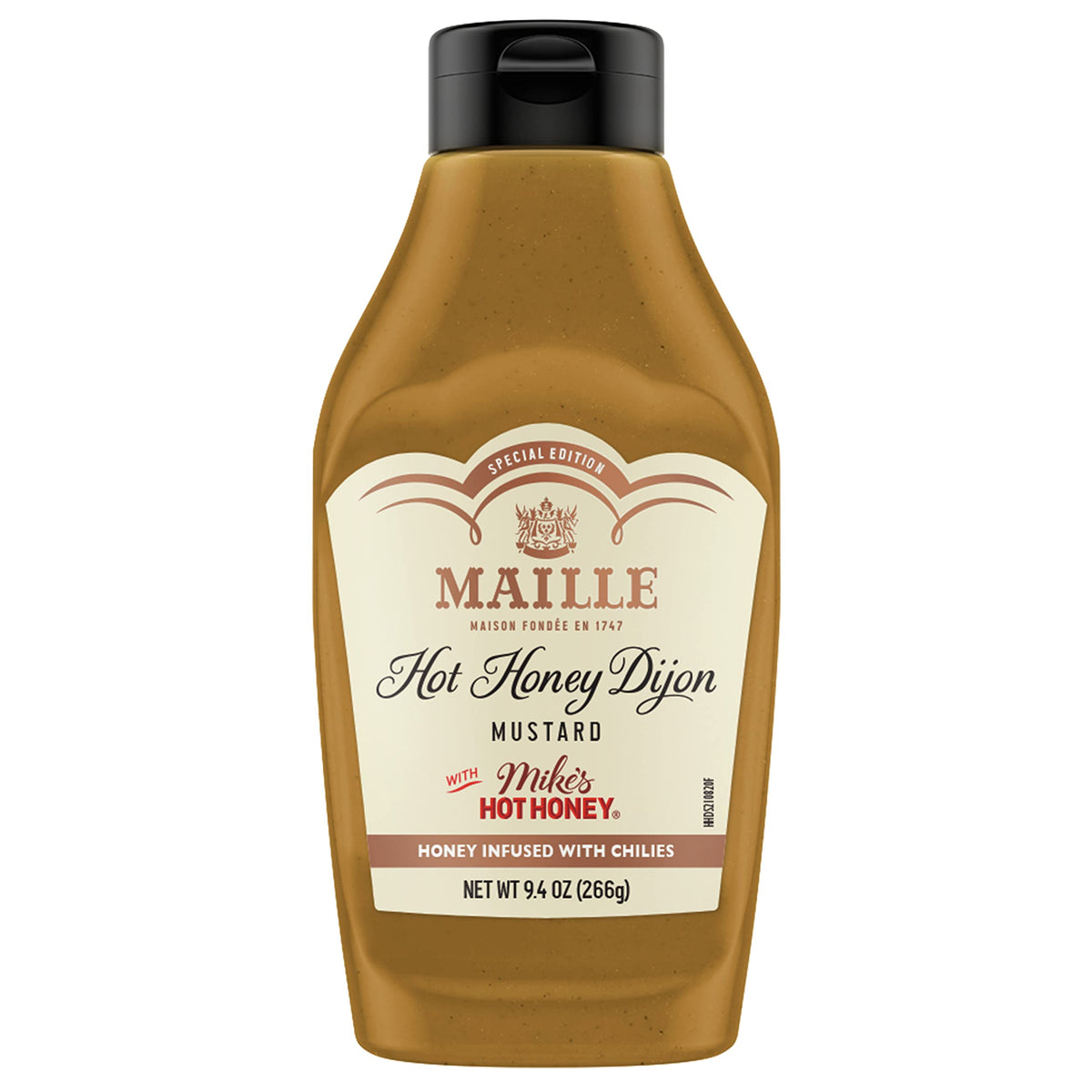 Maille x Mike's Hot Honey Dijon bottle displaying premium flavor for sandwiches