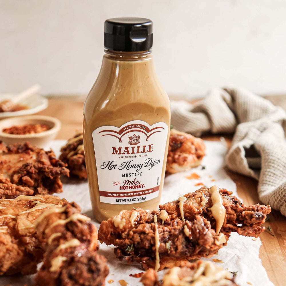 Pizza or wings glazed with Maille x Mike's Hot Honey Dijon