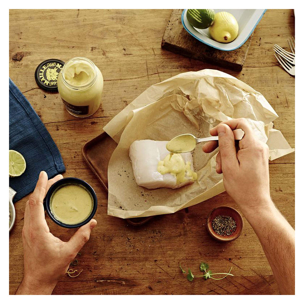 Kitchen scene showing mustard variety packs for pantry cooking.