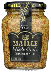 Maille Old Style mustard jar on a counter adding bold flavor to sandwiches
