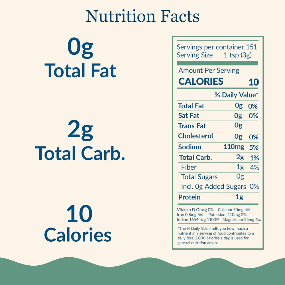 Maine Coast Sea Vegetables kelp granules closeup highlighting mineral-rich ingredients