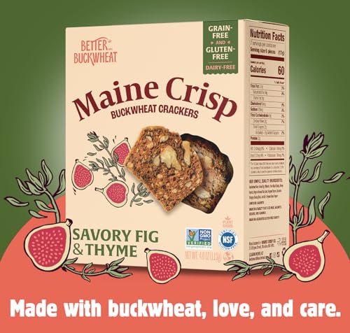 Maine Crisp Savory Fig & Thyme Crisps close-up showing fig bits and thyme