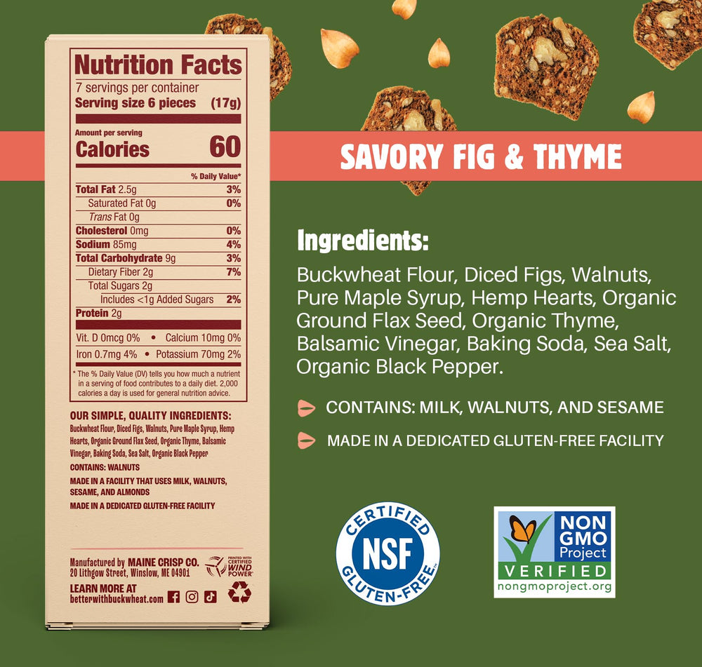 Maine Crisp Savory Fig & Thyme Crisps on a cheese board pairing cheddar