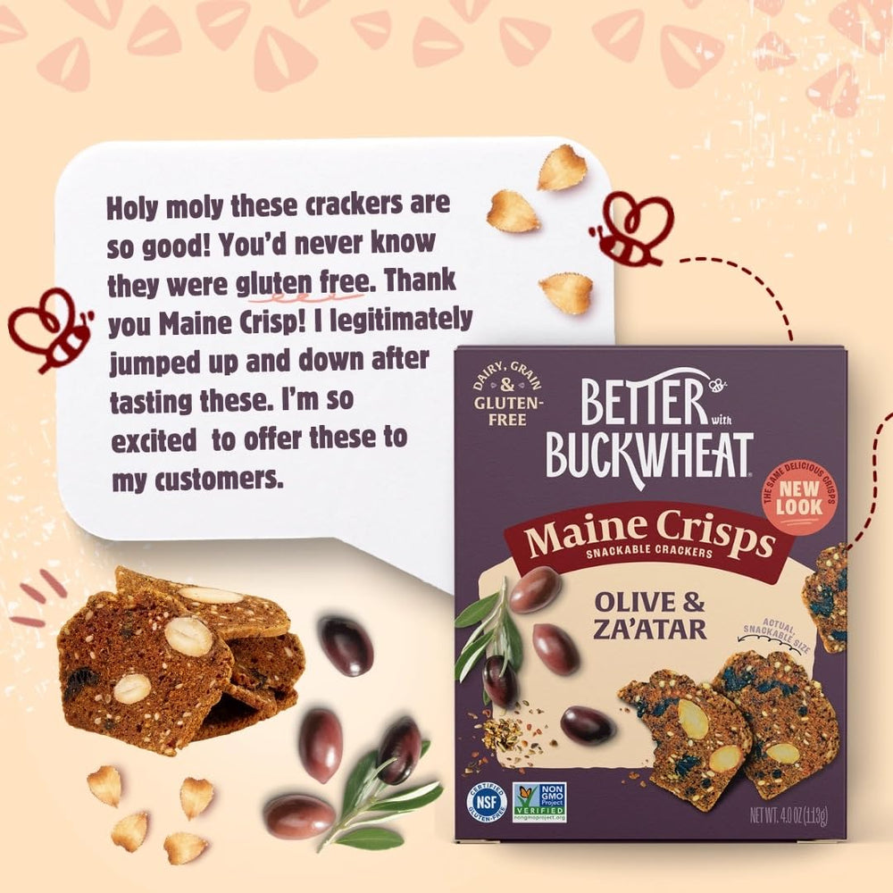 Maine Crisp grain-free non-GMO ingredients label close-up.