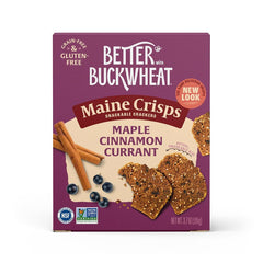 Maine Crisp Maple Cinnamon Currants Crisps pack on display for quick snacking