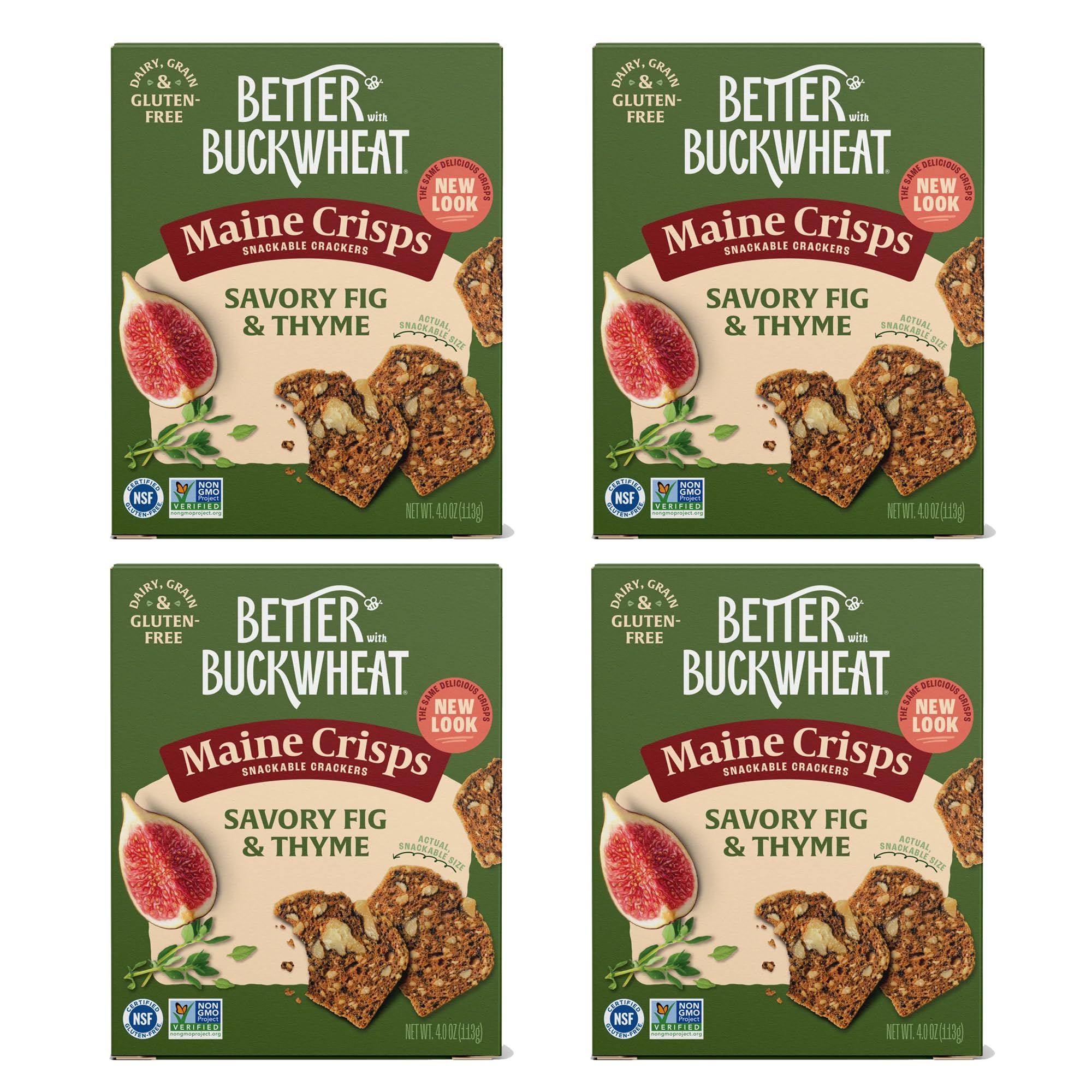 Maine Crisp Savory Fig & Thyme Crisps 4-pack displayed for entertaining