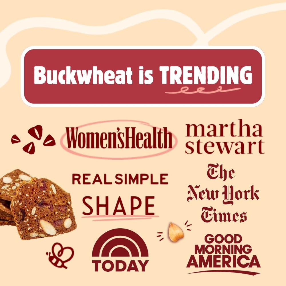 Buckwheat-based Maine Crisp ingredients closeup highlighting wholesome mix.