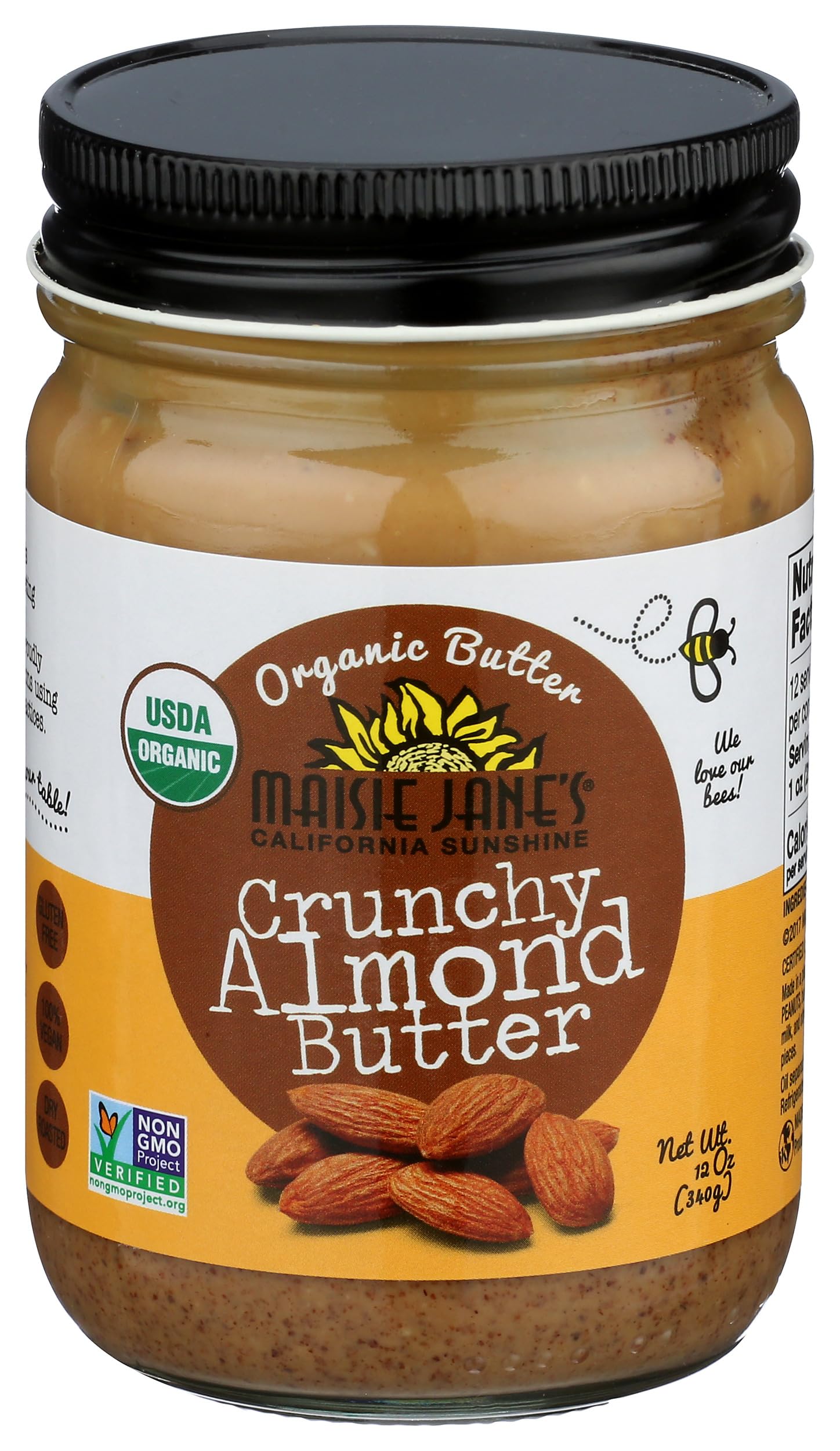 Maisie Jane's Organic Almond Butter Crunchy jar ready for spreading on toast