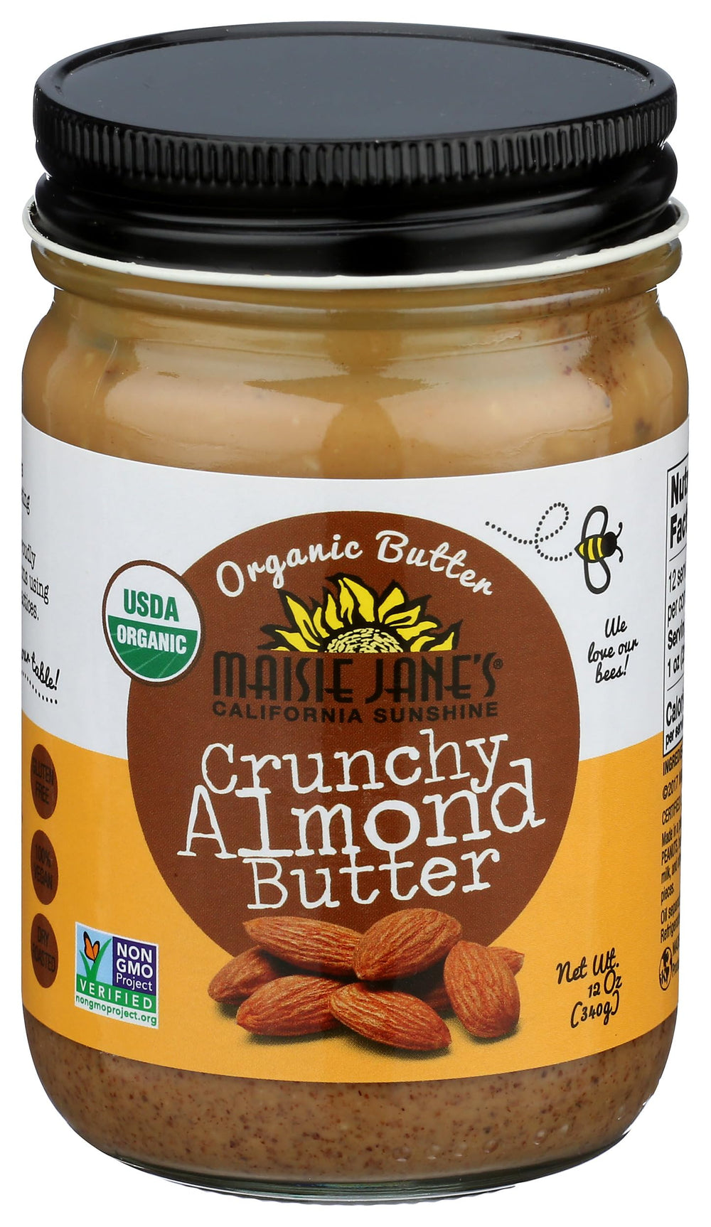 Maisie Jane's Organic Almond Butter Crunchy jar ready for spreading on toast
