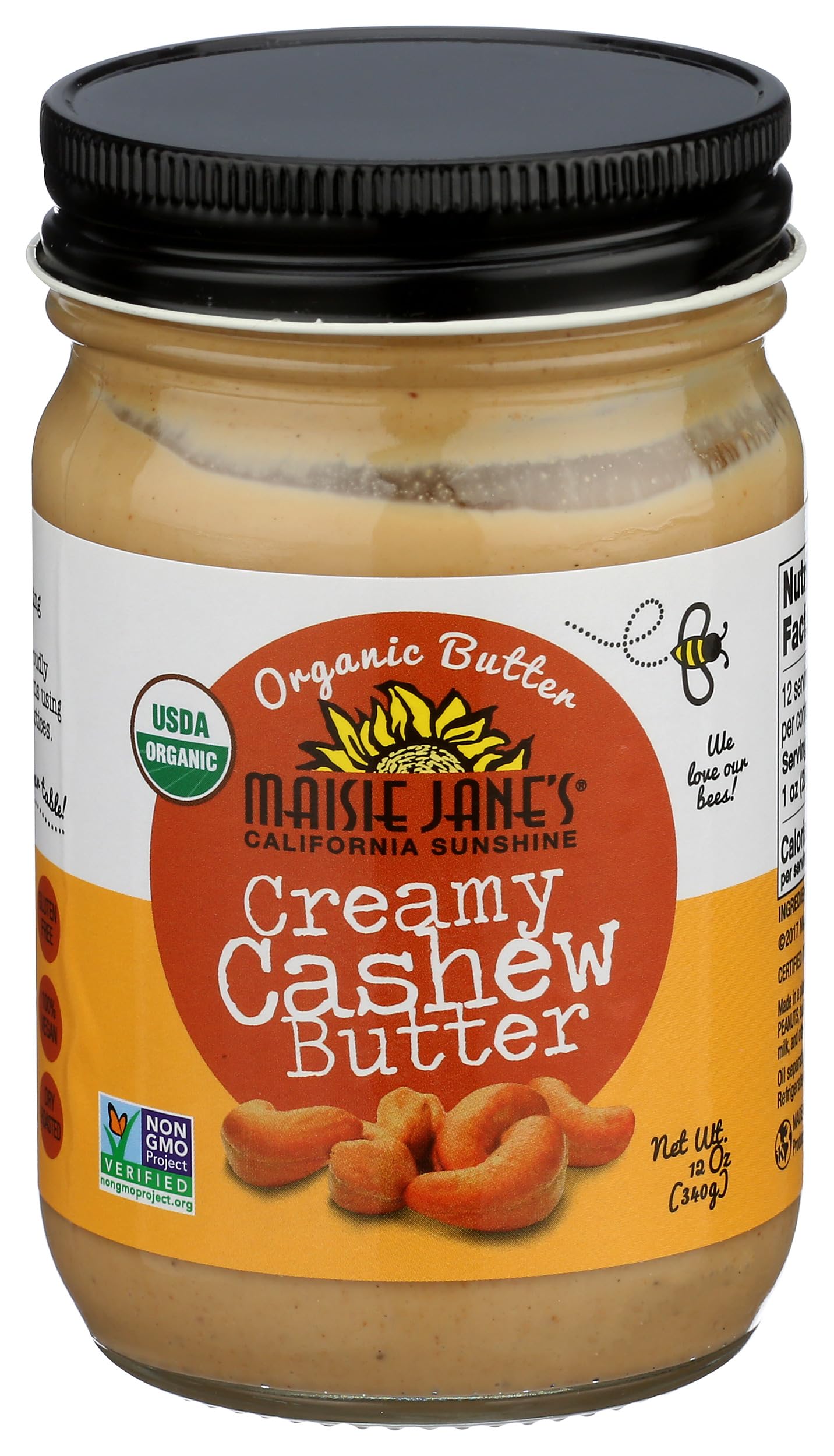 Maisie Jane's Organic Cashew Butter jar highlights single-ingredient quality for clean snacking.