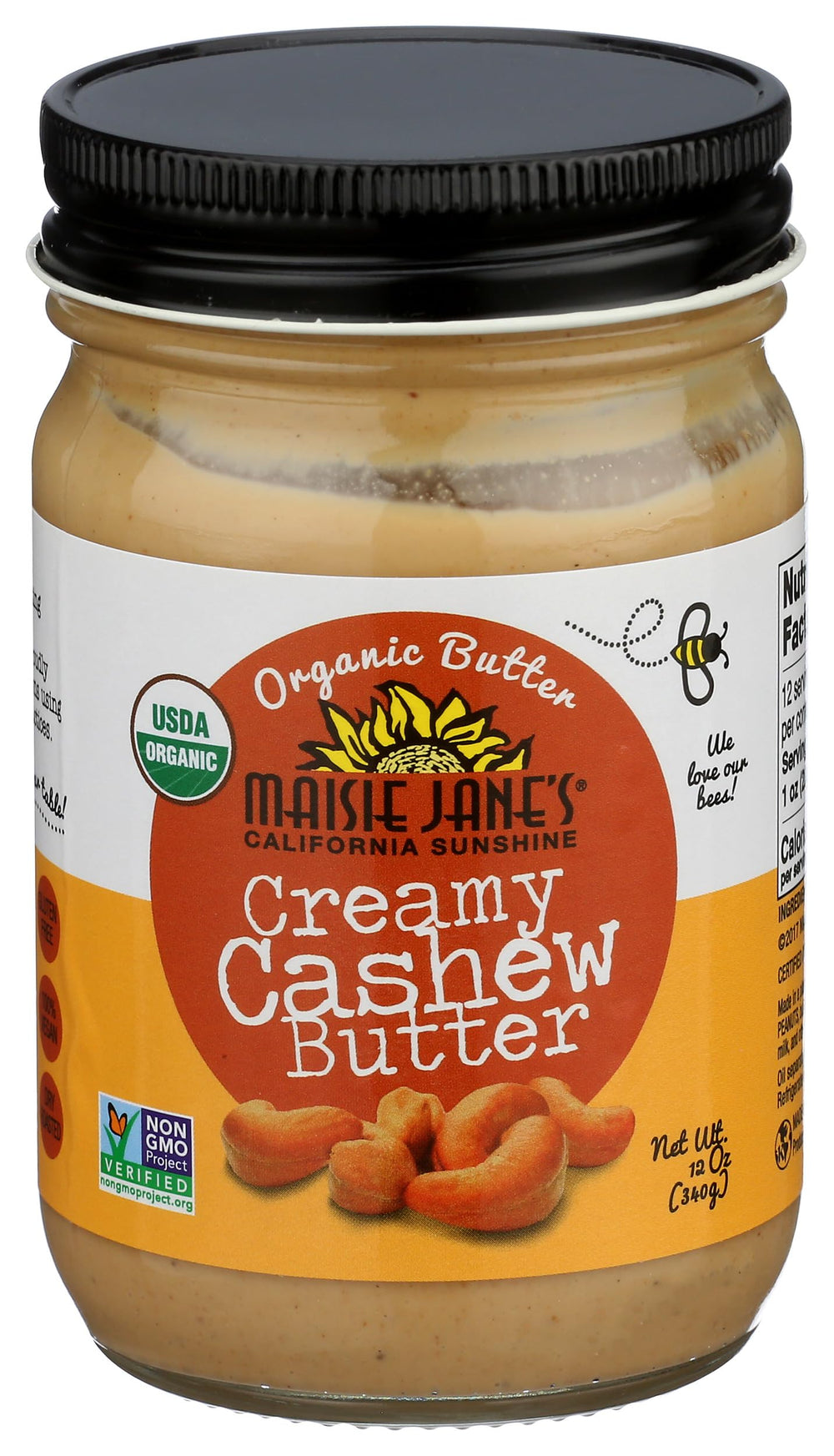 Maisie Jane's Organic Cashew Butter jar highlights single-ingredient quality for clean snacking.