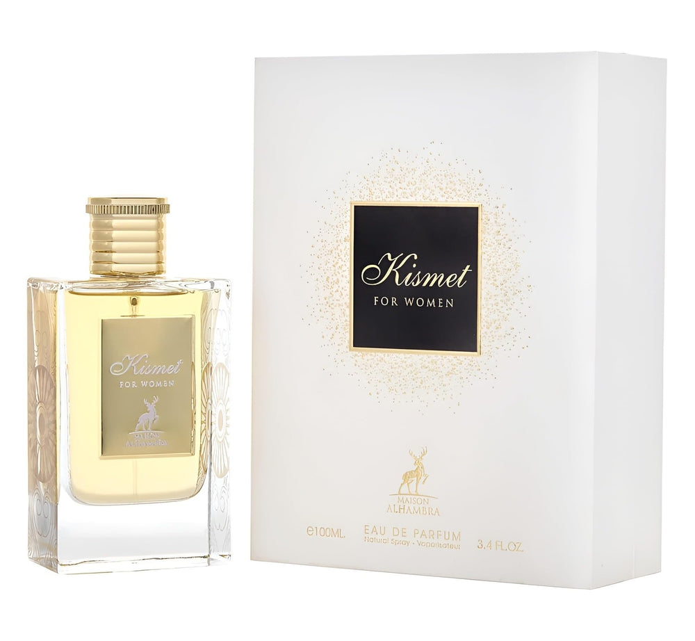 Kismet EDP spray on display, convenient 3.3 oz for on-the-go refinement.