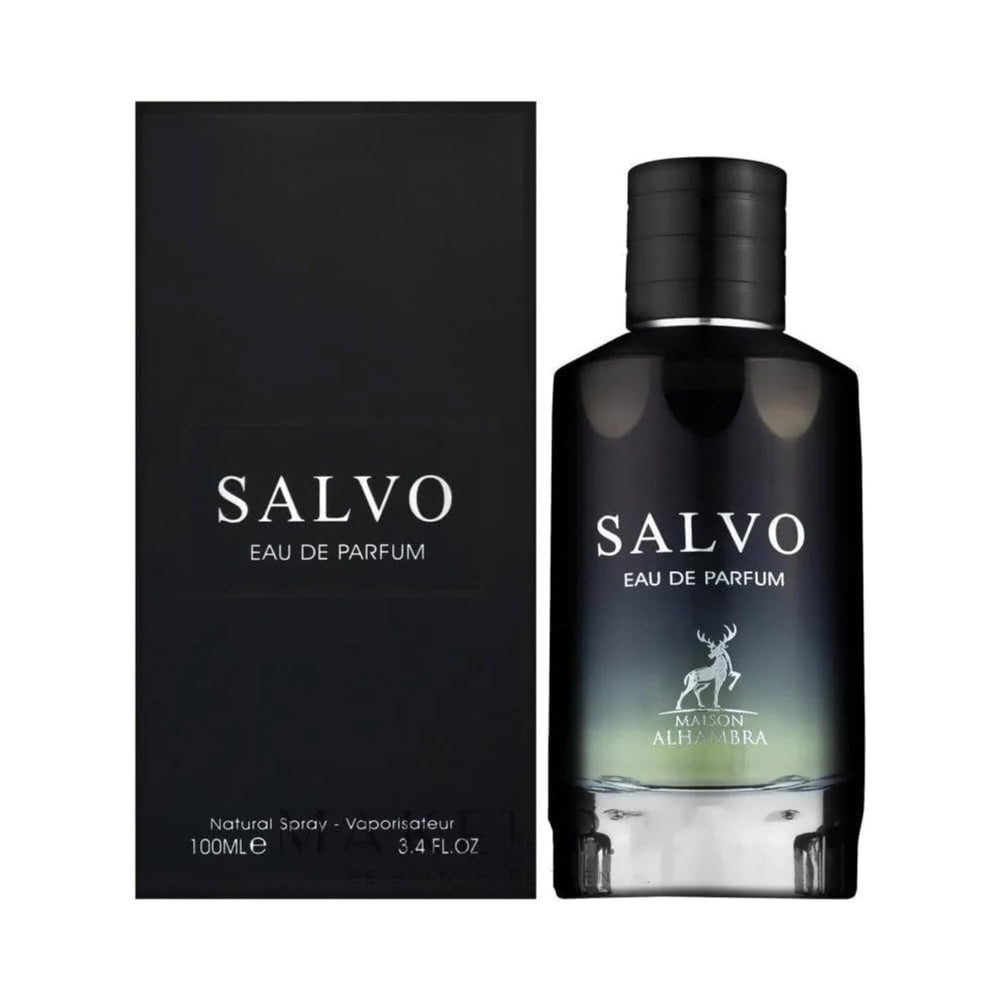 Maison Alhambra Salvo bottle front view with masculine, premium design