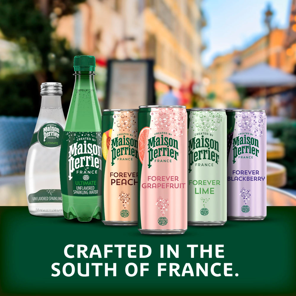Maison Perrier 12-pack on shelf, ideal for stocking up and family gatherings