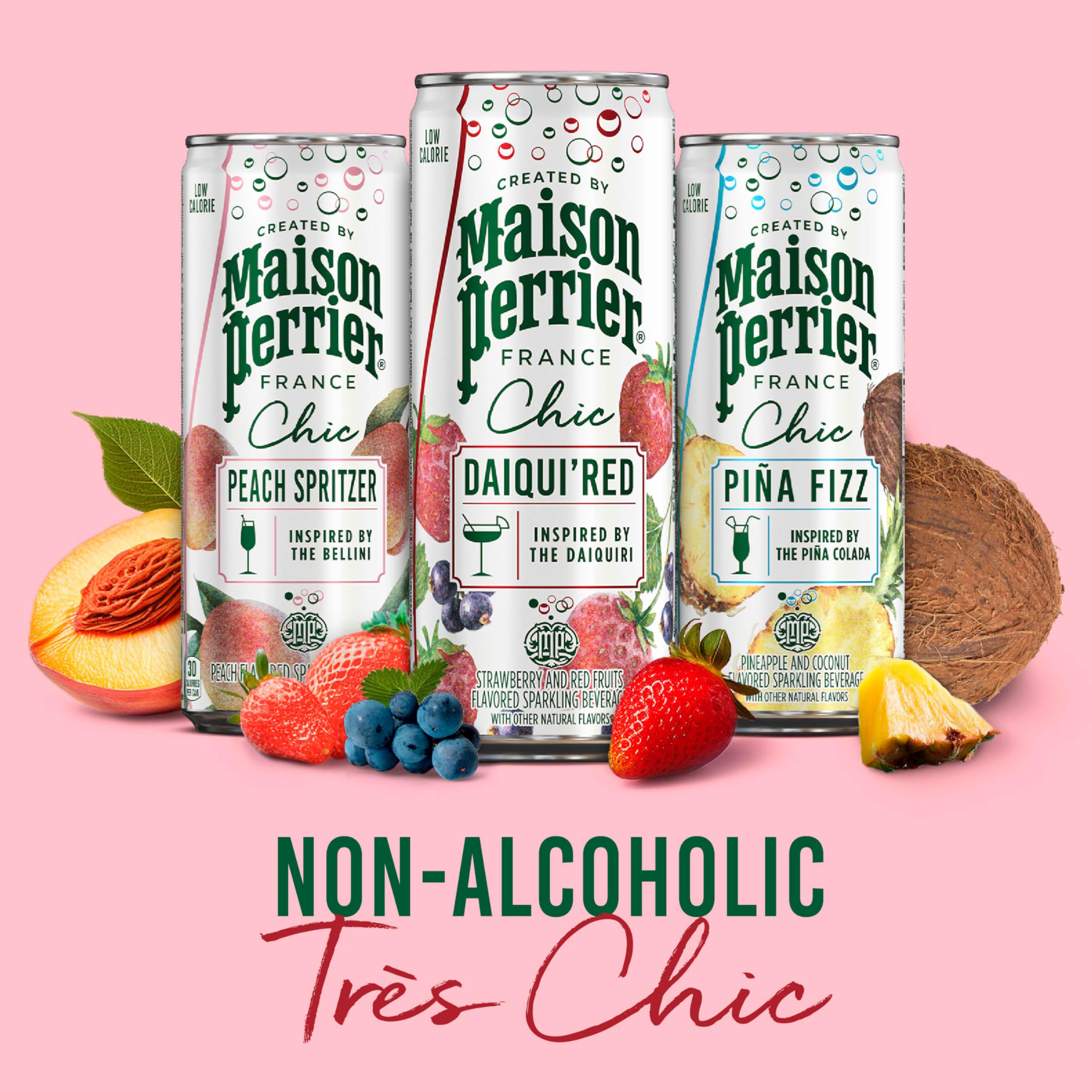 Assorted Maison Perrier Chic collection bottles conveying French elegance for versatile mocktails
