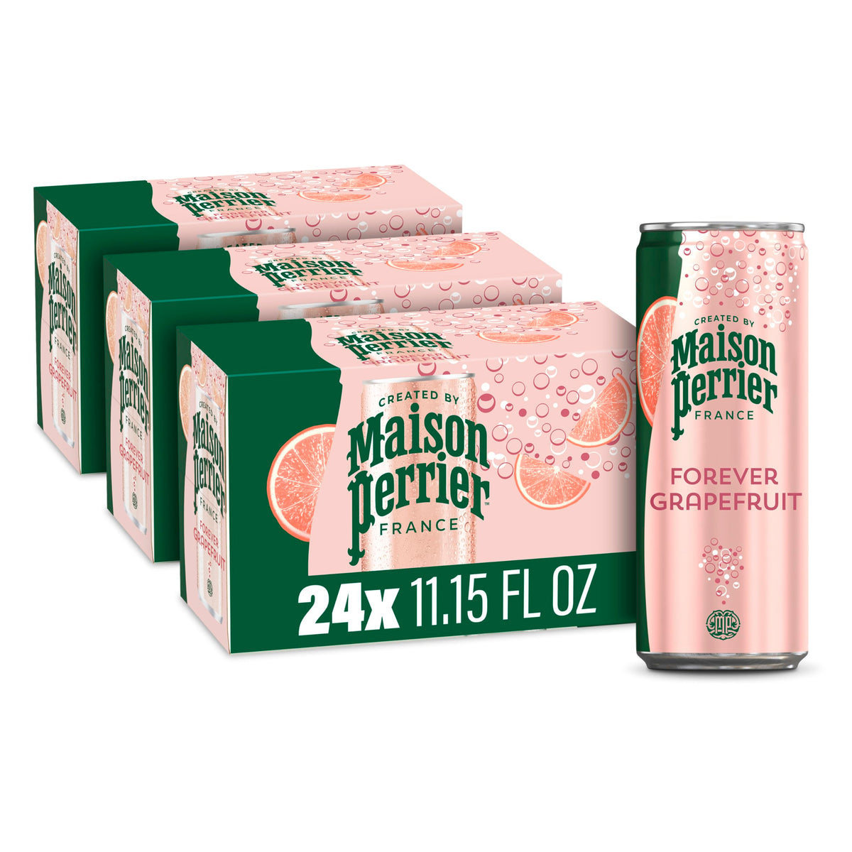 Maison Perrier Forever Grapefruit can front highlighting bold bubbles and crisp citrus refreshment
