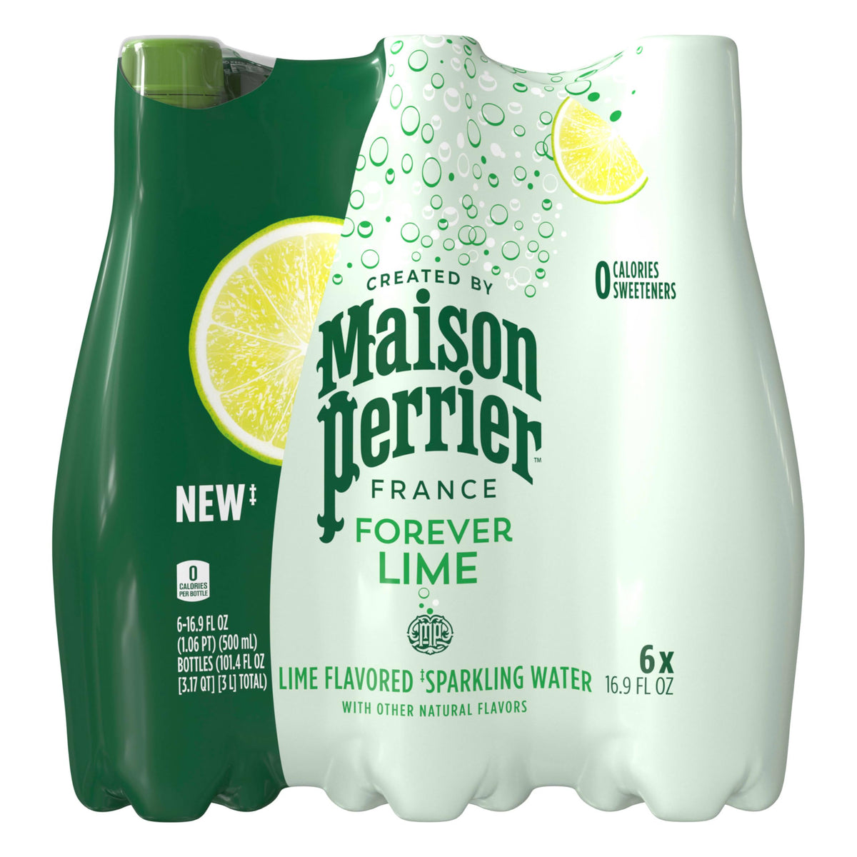 Maison Perrier Forever Lime bottle front view showing refreshing lime flavor and fizz