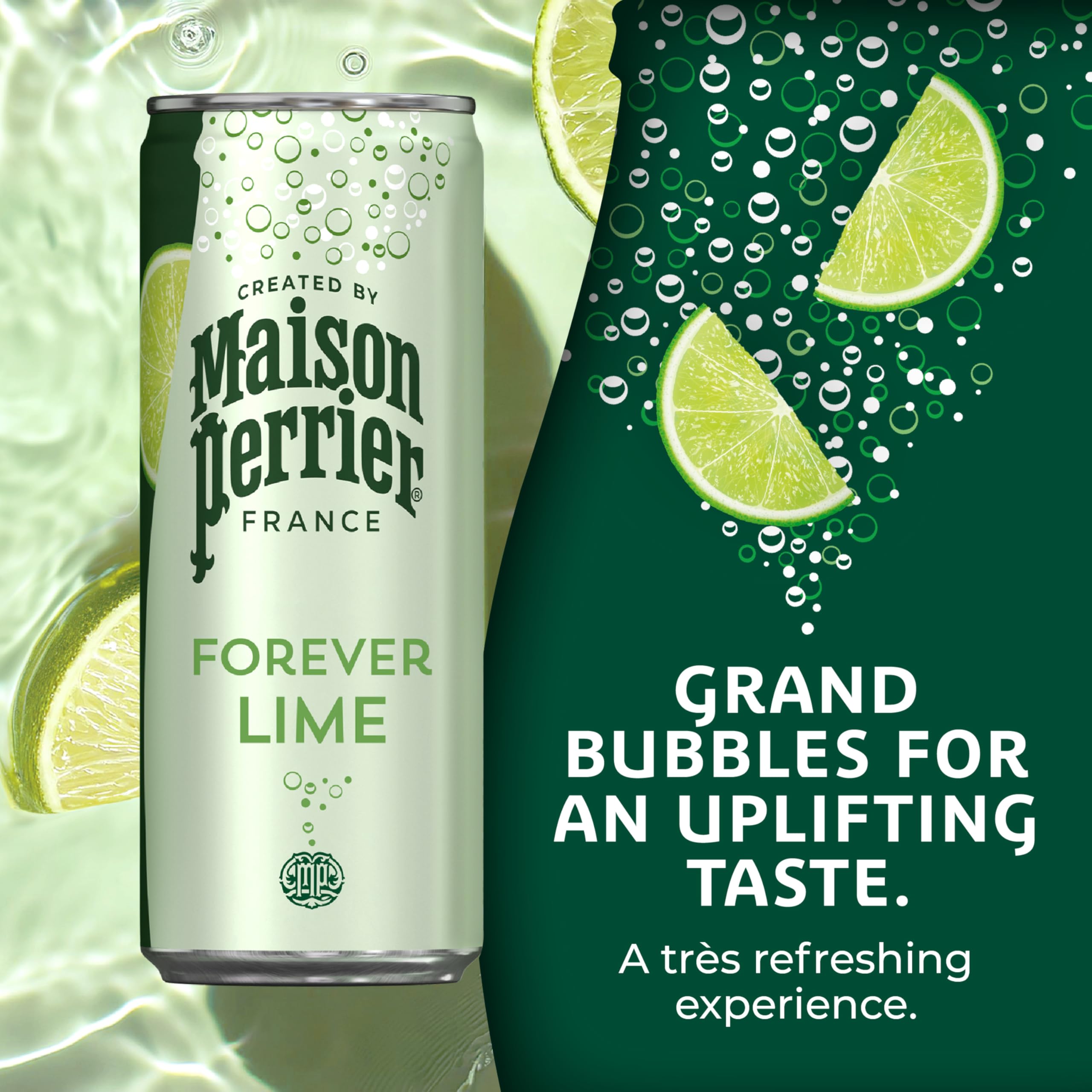Close-up of Maison Perrier Forever Lime label on can