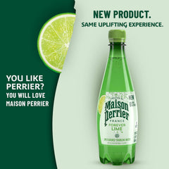 Pack shot of six Maison Perrier Forever Lime bottles for on-the-go use