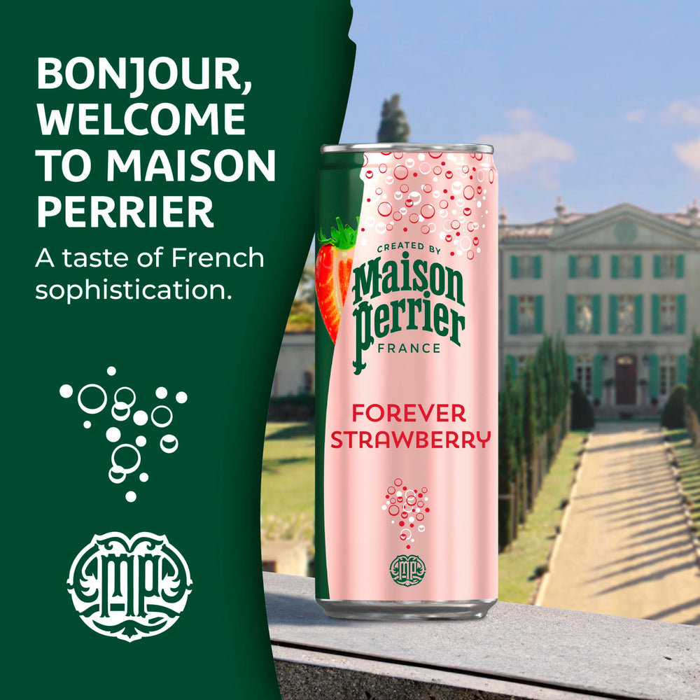 Maison Perrier Forever Strawberry 3-pack display offers convenient on-the-go refreshment