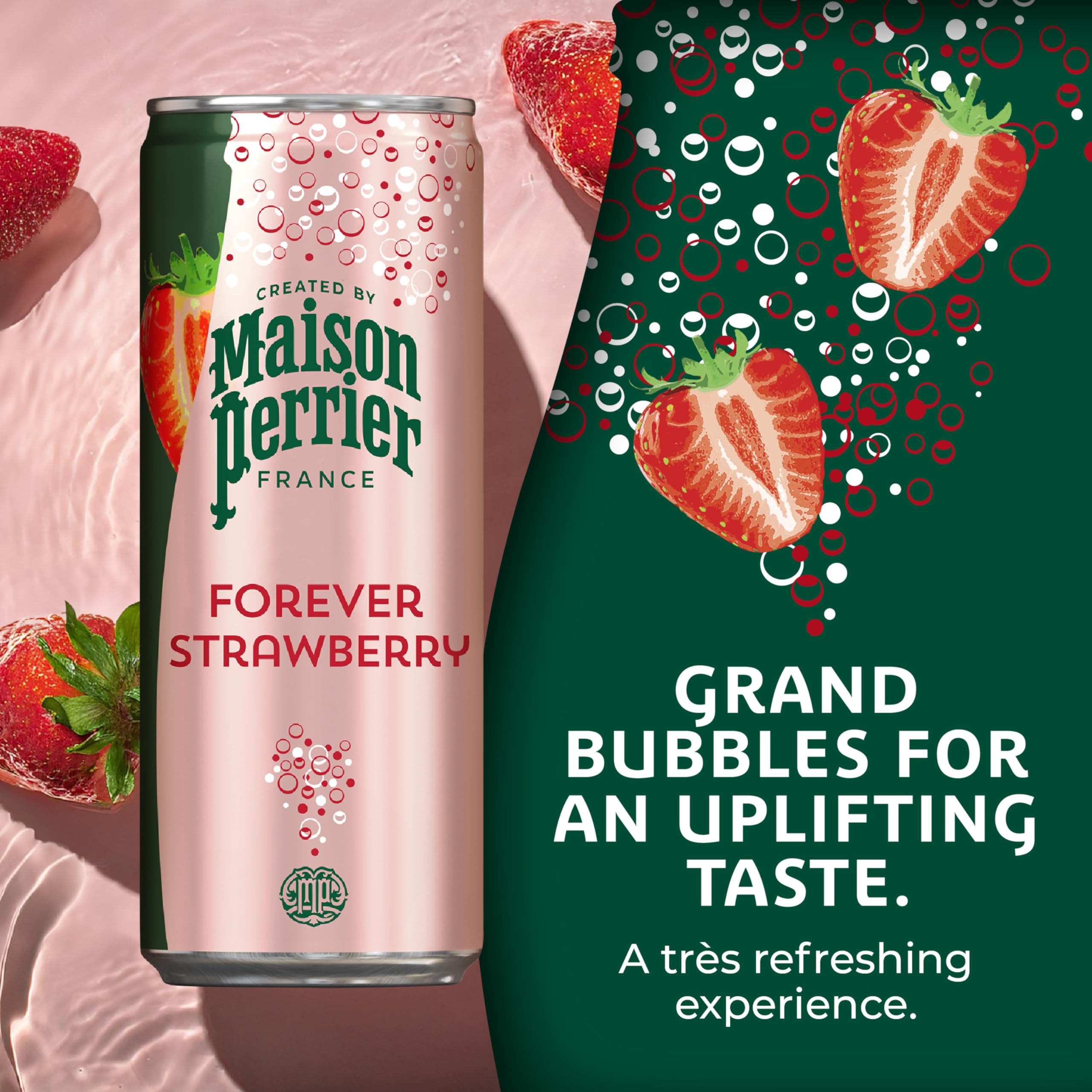 Pouring Maison Perrier Forever Strawberry into a glass for a crisp, non-sugary sip