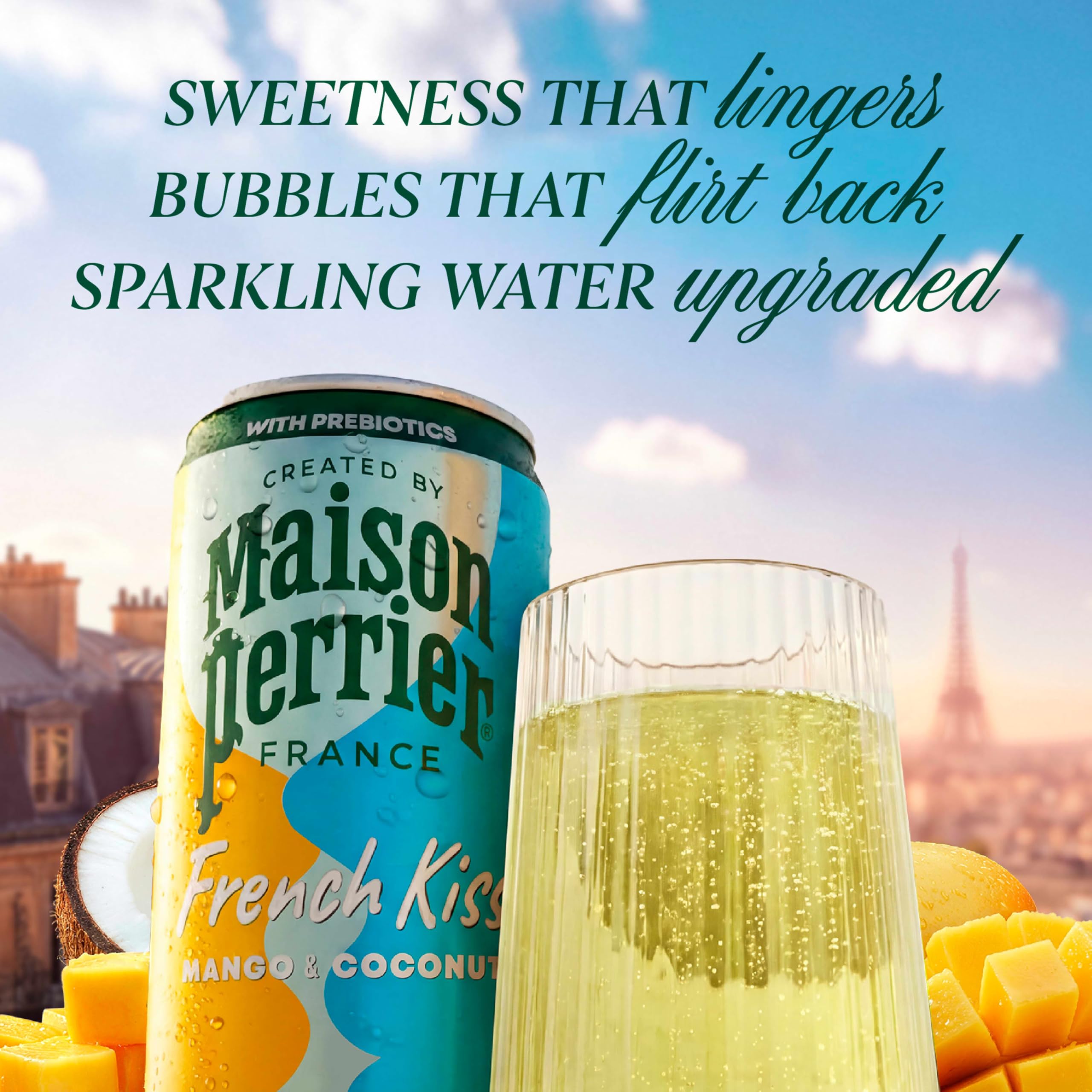 Maison Perrier French Kiss 24-pack display for gatherings and on-the-go occasions.