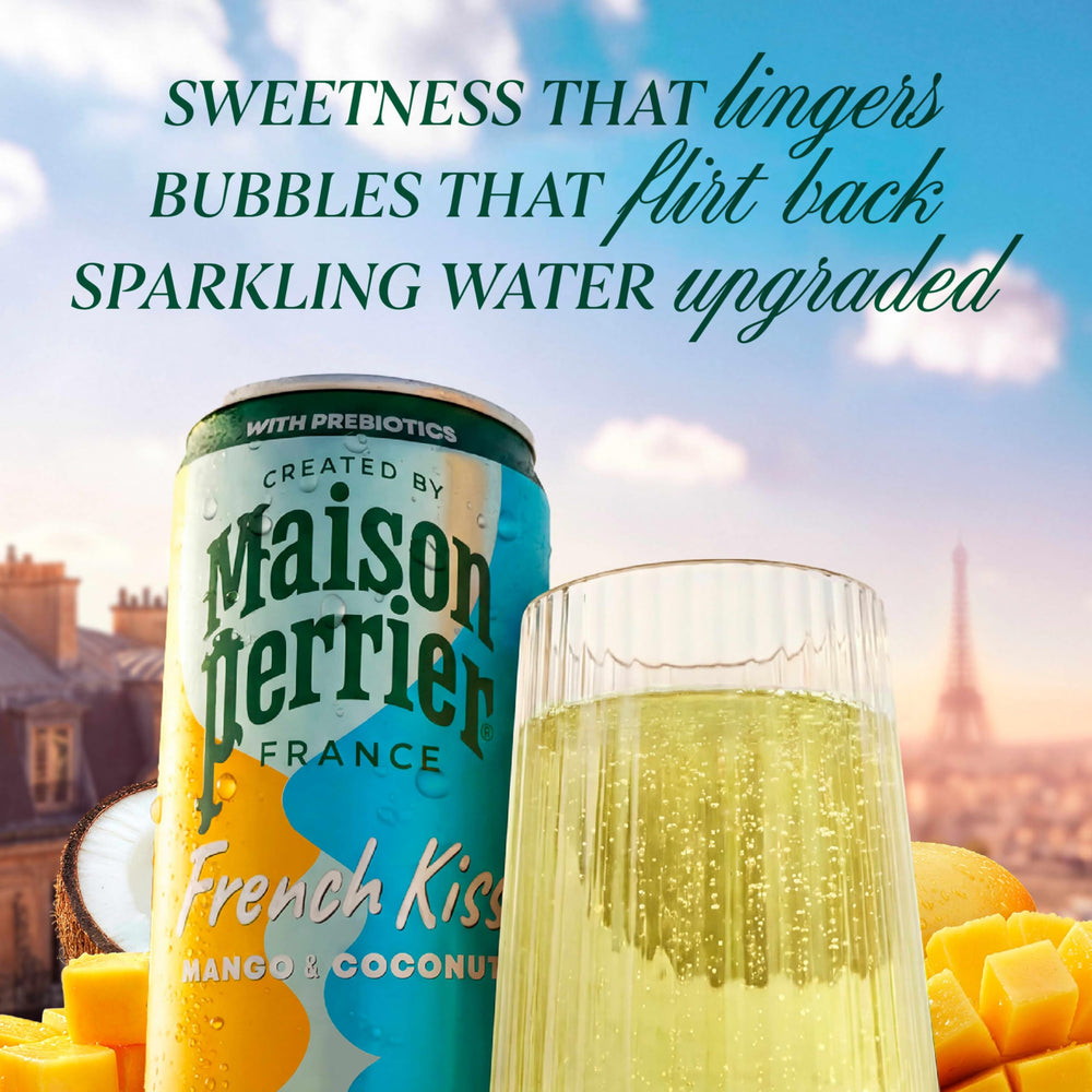 Maison Perrier French Kiss 24-pack display for gatherings and on-the-go occasions.